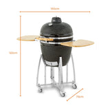 Tower Kamado XL Ceramic Charcoal BBQ with Collapsible Wooden Shelves, Built-in Thermometer and Waterproof Cover, Black, T978532