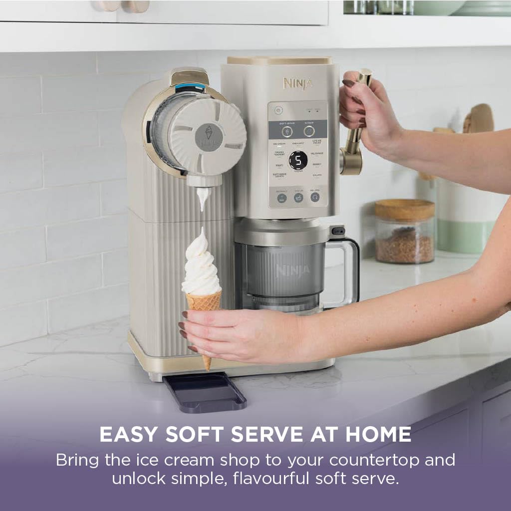 Ninja CREAMi Scoop and Swirl Ice Cream Machine with 2x Tubs, 13 Functions, Makes Ice Cream, Soft Serve, Gelato, Sorbet, Milkshakes and More, Mix-In Option, Stone Gold, NC701UKSTGD