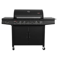 CosmoGrill Pro Deluxe 7 Gas Burner 6+1 Barbecue Grill Steel Warming Rack, Side-Burner, Built-in Temperature Gauge for Home Garden Party Outdoor Cooking (Black)