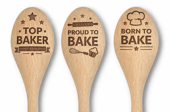 compare product Wooden Baking Spoons Set with Engraved Designs, Top Baker, Proud to Bake, Born to Bake, Cooking Competition Prize Gift (Set of 3)