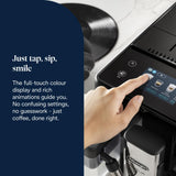 De’Longhi Rivelia - Perfetto Automatic Coffee Machine with LatteCrema Automatic Milk Frothing, 16 One-Touch Drinks, Colour Touch Display, Interchangeable Hoppers, Black (EXAM440.55.B)