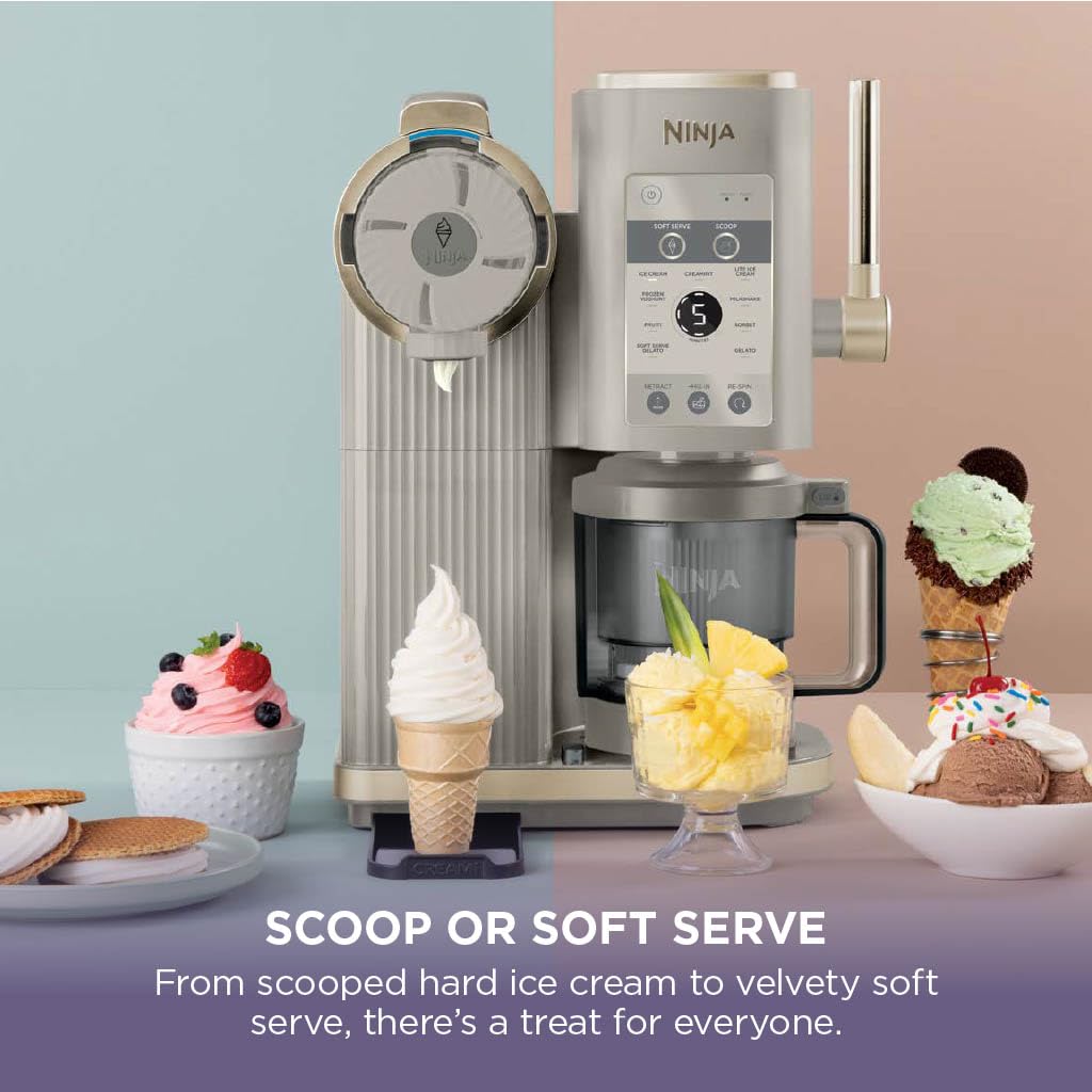 Ninja CREAMi Scoop and Swirl Ice Cream Machine with 2x Tubs, 13 Functions, Makes Ice Cream, Soft Serve, Gelato, Sorbet, Milkshakes and More, Mix-In Option, Stone Gold, NC701UKSTGD