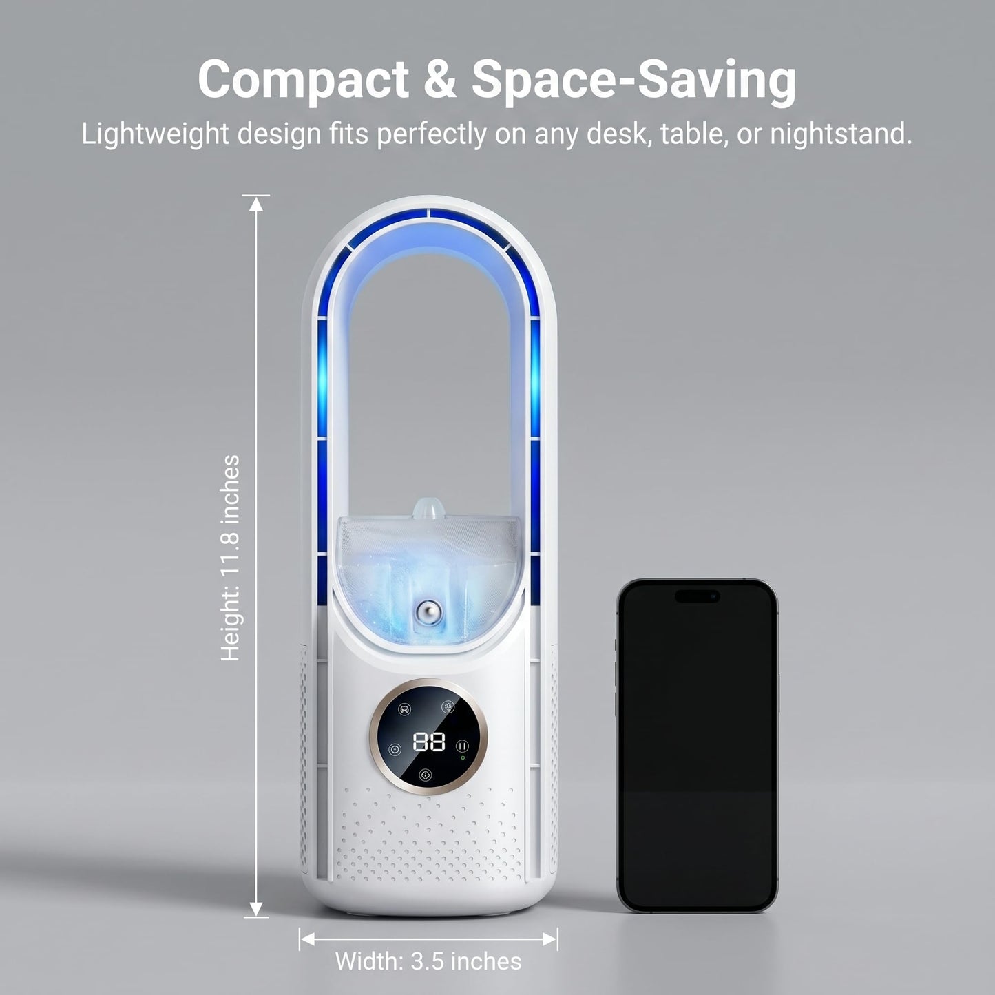 Portable Air Conditioner, Cool Air Conditioner, USB Powered Cooling Fan - 6 humidity levels and speeds for home/bedroom/office,White And Blue