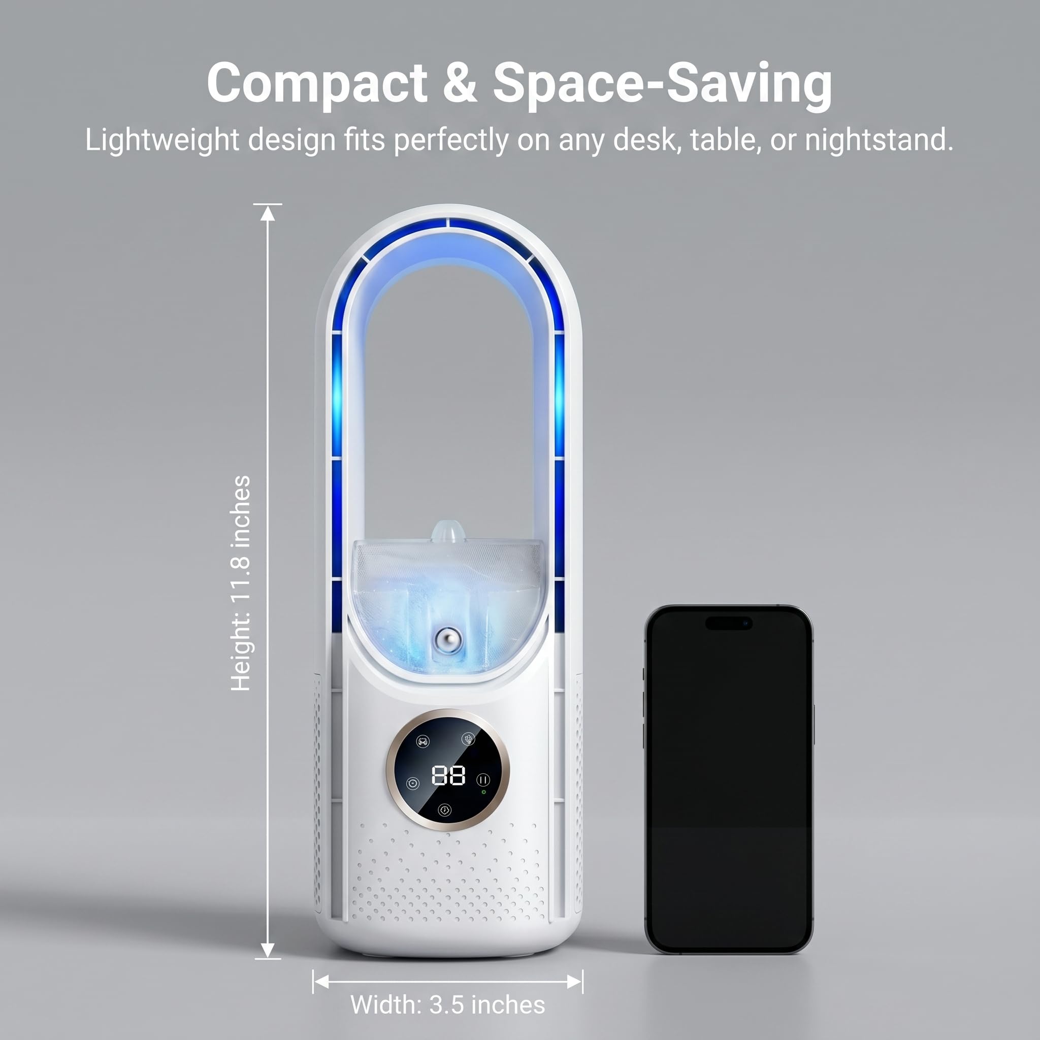 Portable Air Conditioner, Cool Air Conditioner, USB Powered Cooling Fan - 6 humidity levels and speeds for home/bedroom/office,White And Blue