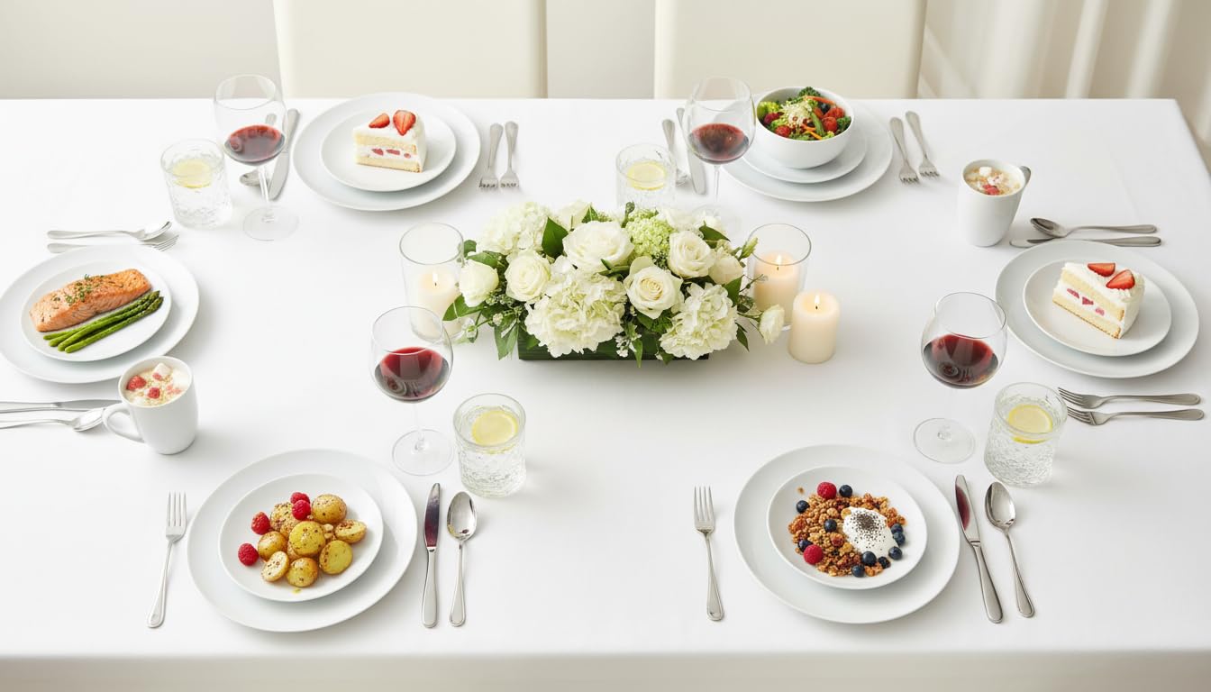 12PC Dinnerware Porcelain White Set: 4 Dinner Plates, 4 Side Plates & 4 Bowls. Dishwasher & Microwave Safe.