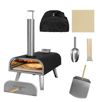 compare product George Foreman Outdoor 16 Inch Wood Pellet Portable Wood Fired Pizza Oven Black with Paddle and Carry Bag, BBQ Oven & Smoker, Foldable Legs GFWPPO2BPC