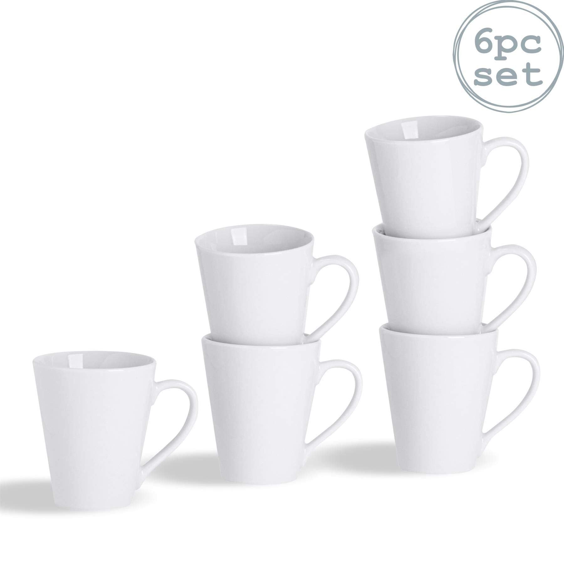 Argon Tableware White Coffee Mug Set of 6-285ml Premium Porcelain Cups - Durable Dishwasher Safe Mugs for Latte, Cappuccino, Tea, Hot Chocolate and Everyday Hot Drinkware at Home or Office