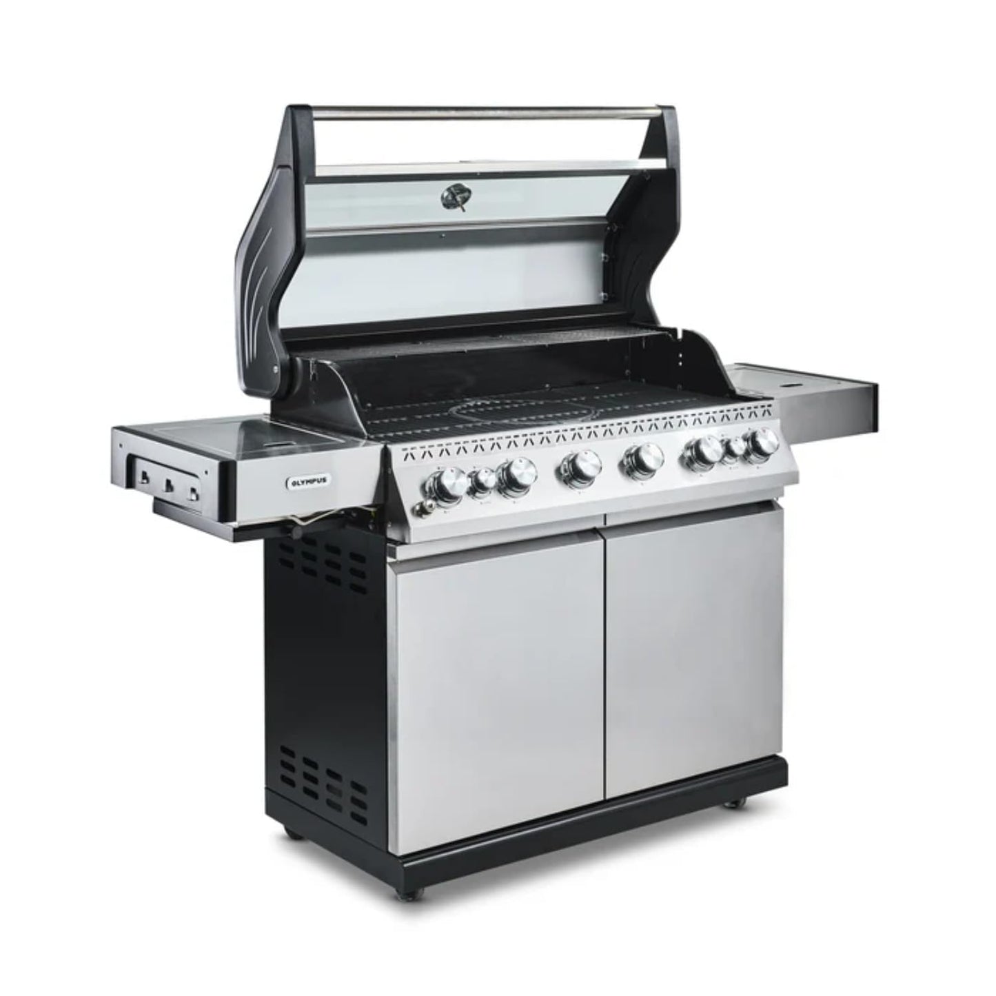 Fire Mountain Olympus 8 Burner Gas BBQ, Stainless Steel Barbecue Cast Iron Grill, Glass Viewing Lid, Side Burner & Built-In Temperature Gauge, Extra Large Outdoor Grill for Garden Parties & Patio