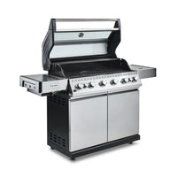 Fire Mountain Olympus 8 Burner Gas BBQ, Stainless Steel Barbecue Cast Iron Grill, Glass Viewing Lid, Side Burner & Built-In Temperature Gauge, Extra Large Outdoor Grill for Garden Parties & Patio