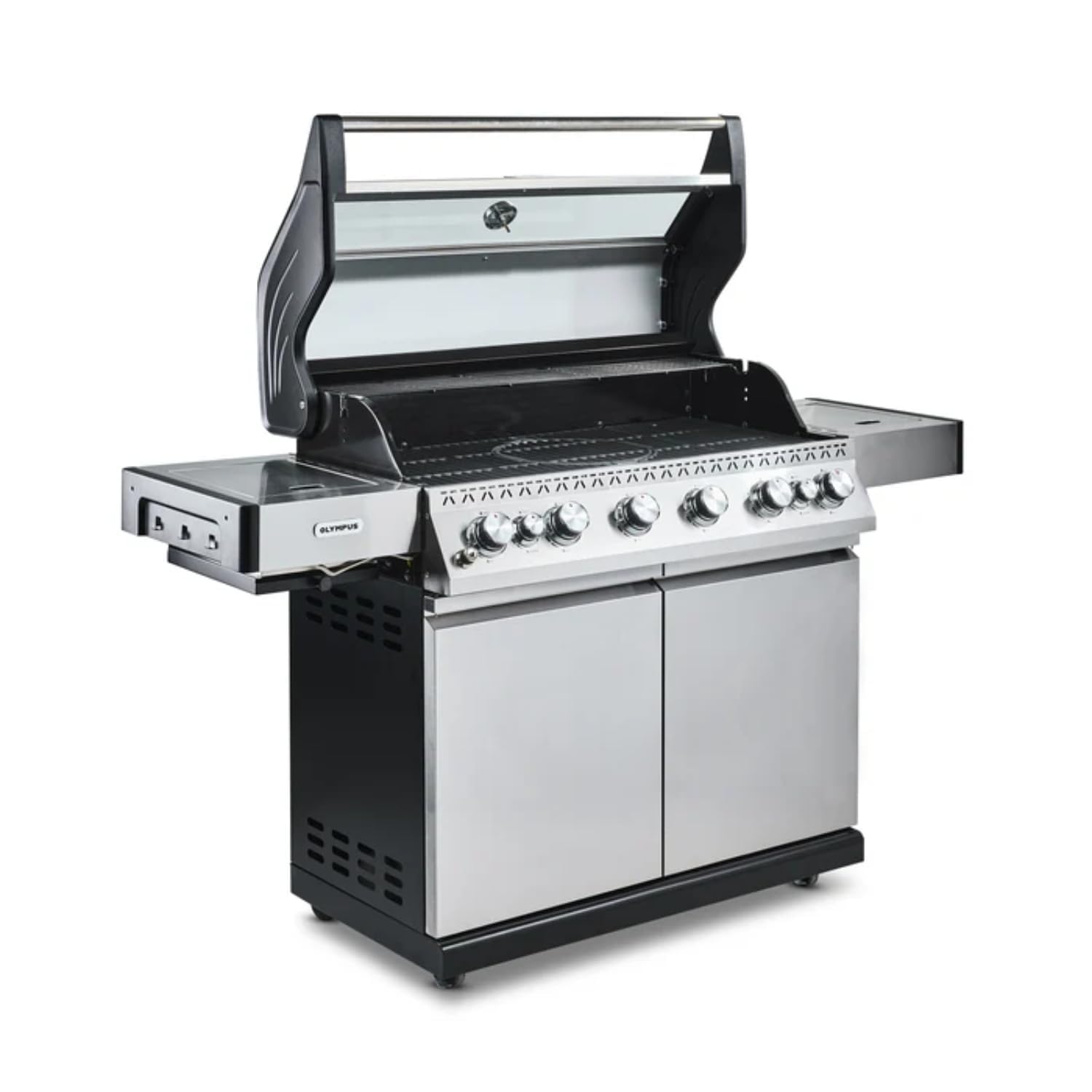 Fire Mountain Olympus 8 Burner Gas BBQ, Stainless Steel Barbecue Cast Iron Grill, Glass Viewing Lid, Side Burner & Built-In Temperature Gauge, Extra Large Outdoor Grill for Garden Parties & Patio