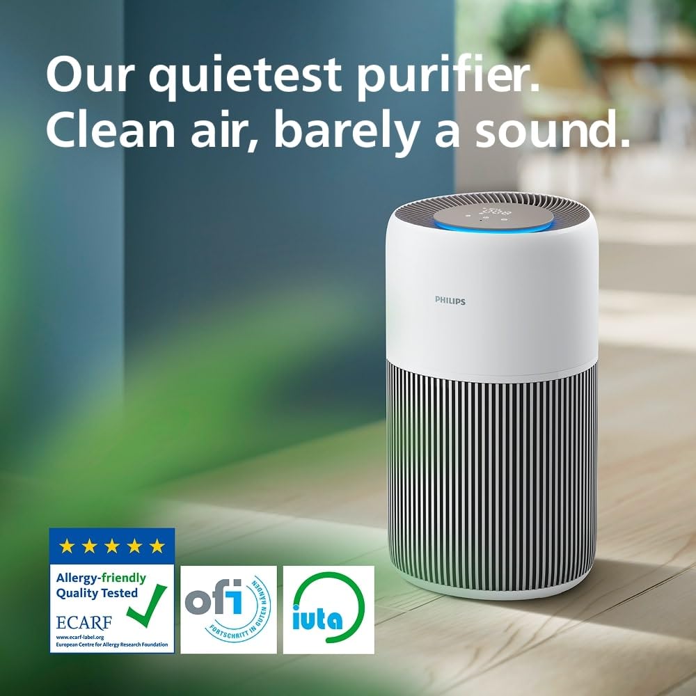 Philips Air Purifier 2200 Series, HEPA NanoProtect + Active Carbon Filter, CADR 420m³/h for 109m², Allergy sufferers, Ultra-quiet, Intelligent and Long-lasting filter (AC2220/10)