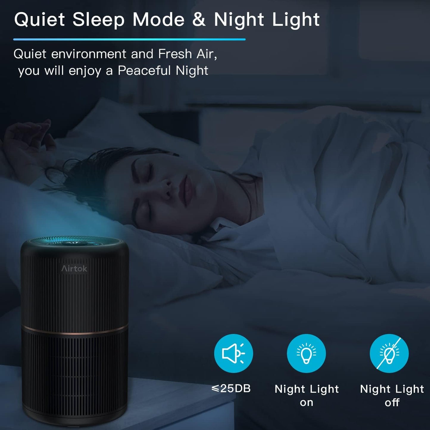 AIRTOK Air Purifiers, Air Purifier for Home Bedroom with Fragrance Sponges | 4 in 1 H13 True HEPA Air Filter 99.97% Remove Smoke Dust Pollen Pet Dander Odor Ozone, Free Night, Night Light, AP0601