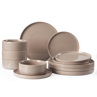 compare product Richmount Nebula Plates and Bowls Set, 12PC Speckled Stoneware Plate Set, Scratch Resistant Dinnerware Sets, Dishwasher & Microwave Safe, Dining Plates and Bowls Sets, Brown