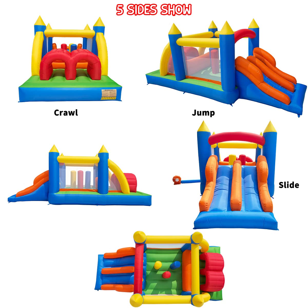 Ballsea Inflatable Bouncy Castle, Kids Bounce House Trampoline Dual Slide, Jumper Play Center with Air Blower for Kids Indoor Outdoor, 4.88 x 2.4 x 1.9m