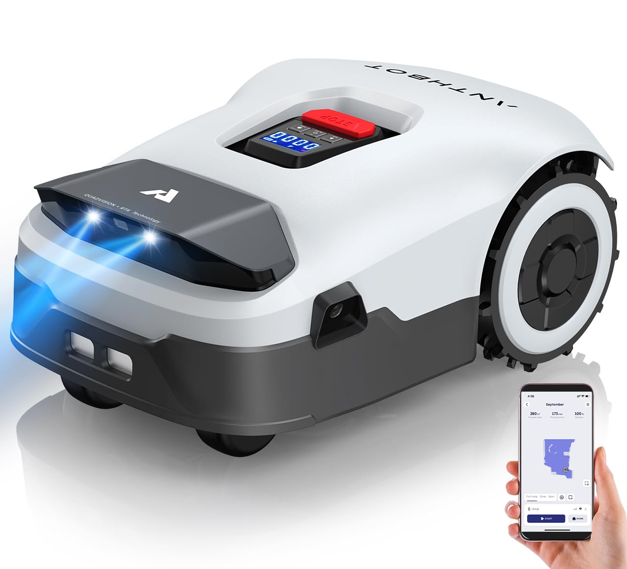 ANTHBOT Robot Lawnmower NO Wire - 600m², Full Band RTK+4-Eye Vision Robotic Lawn Mower, Automatic Mapping, 30 Multi-zone Management, Accurate Obstacle Avoidance, APP Control