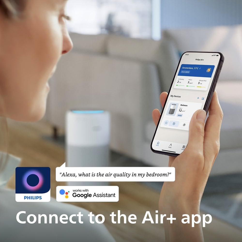 Philips Air Purifier 2200 Series, HEPA NanoProtect + Active Carbon Filter, CADR 420m³/h for 109m², Allergy sufferers, Ultra-quiet, Intelligent and Long-lasting filter (AC2220/10)