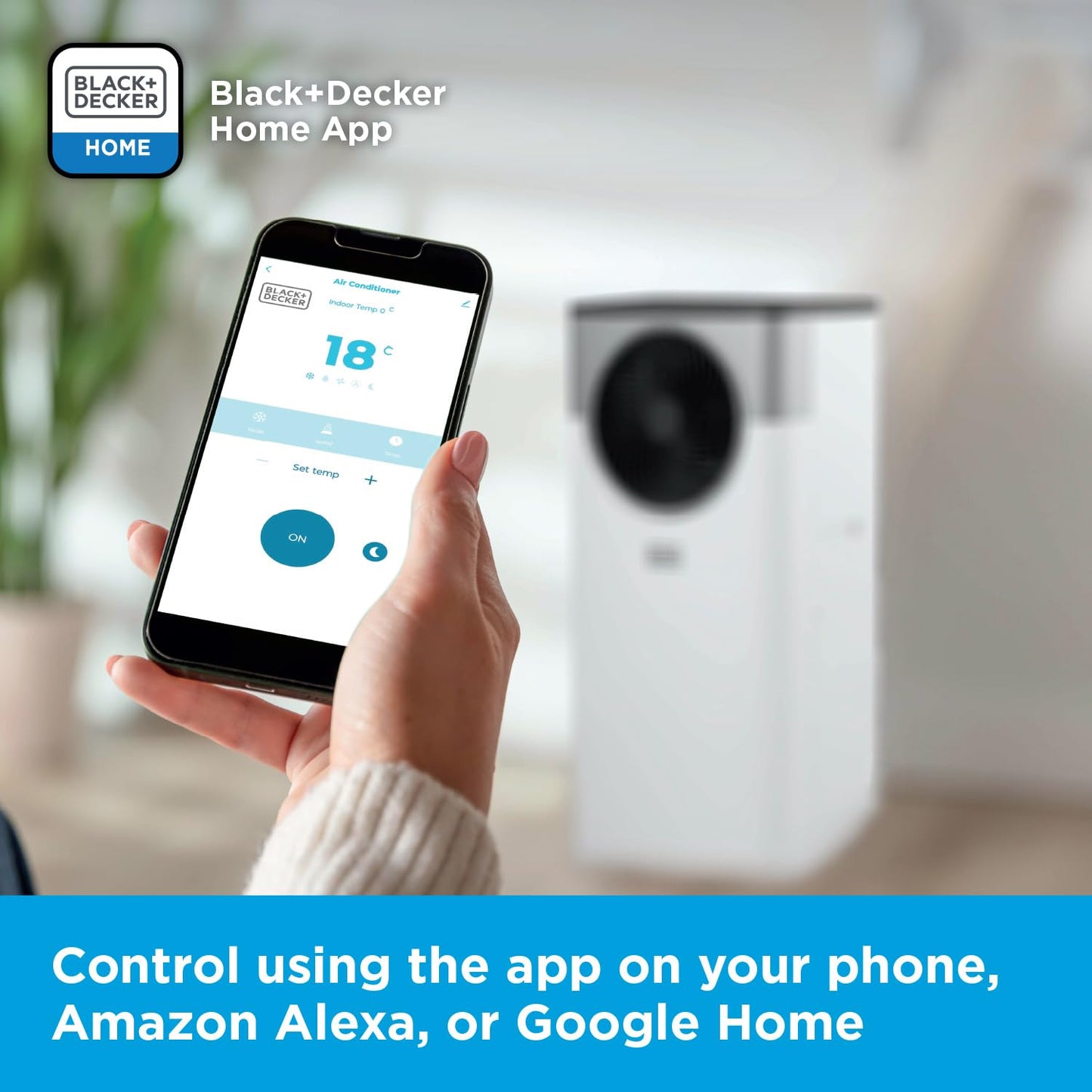 BLACK+DECKER 5,000 BTU Smart Air Conditioner, 3-in-1 Functionality, Dehumidifier & Fan, Portable Design, Power Memory Function, White, BXAC40032GB