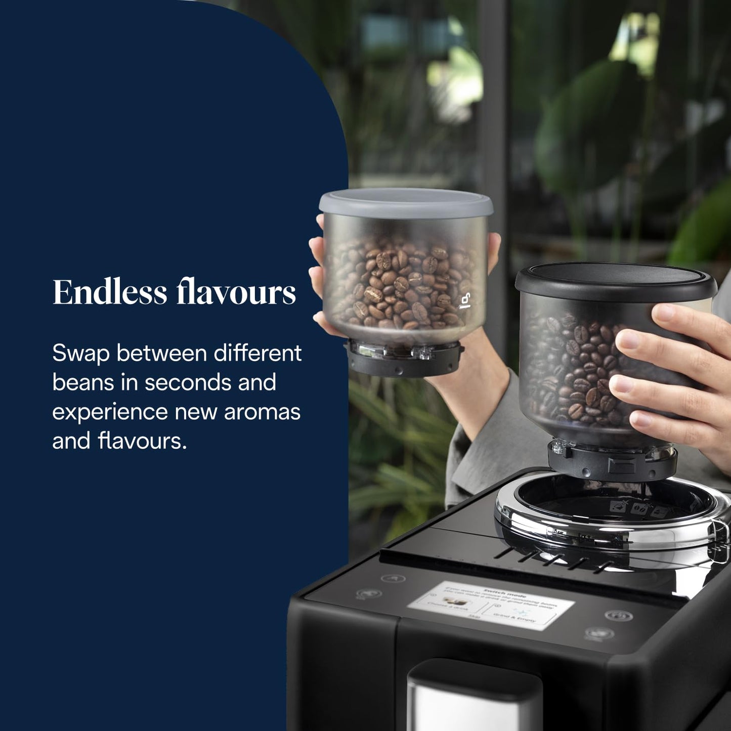 De’Longhi Rivelia - Perfetto Automatic Coffee Machine with LatteCrema Automatic Milk Frothing, 16 One-Touch Drinks, Colour Touch Display, Interchangeable Hoppers, Black (EXAM440.55.B)