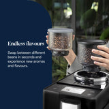 De’Longhi Rivelia - Perfetto Automatic Coffee Machine with LatteCrema Automatic Milk Frothing, 16 One-Touch Drinks, Colour Touch Display, Interchangeable Hoppers, Black (EXAM440.55.B)