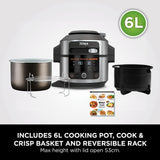 Ninja Foodi 11-in-1 SmartLid Multi-Cooker, 6L, Electric Pressure Cooker & Air Fryer, Layer Mains & Sides with Reversible Rack, Cooks 4 Portions, Dishwasher Safe Parts, Stainless Steel/Black OL550UK