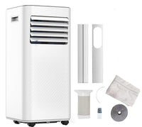 AuraHome Portable Air Conditioner 9000 BTU 4-in-1 Air Conditioner, Dehumidifier, Cooling Fan with 2 Fan Speeds, Digital Display & Remote Control, 24 Hour Timer for Rooms >215ft Window Vent Hose Kit
