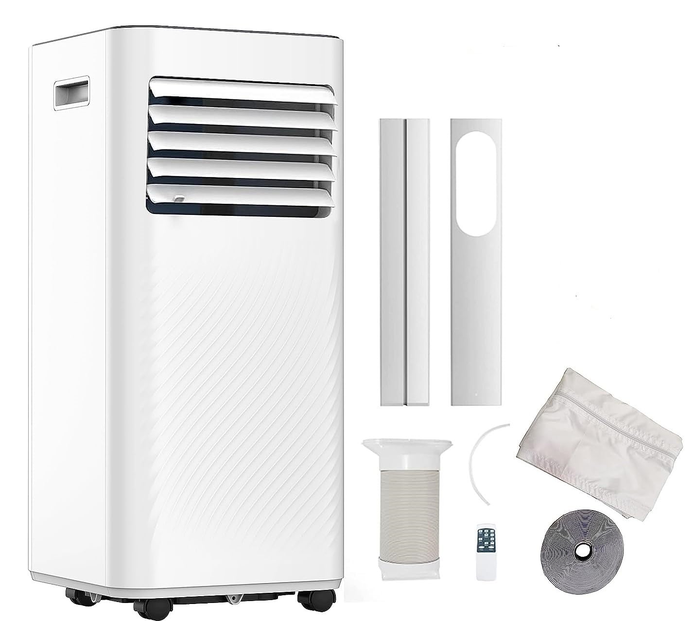 AuraHome Portable Air Conditioner 9000 BTU 4-in-1 Air Conditioner, Dehumidifier, Cooling Fan with 2 Fan Speeds, Digital Display & Remote Control, 24 Hour Timer for Rooms >215ft Window Vent Hose Kit
