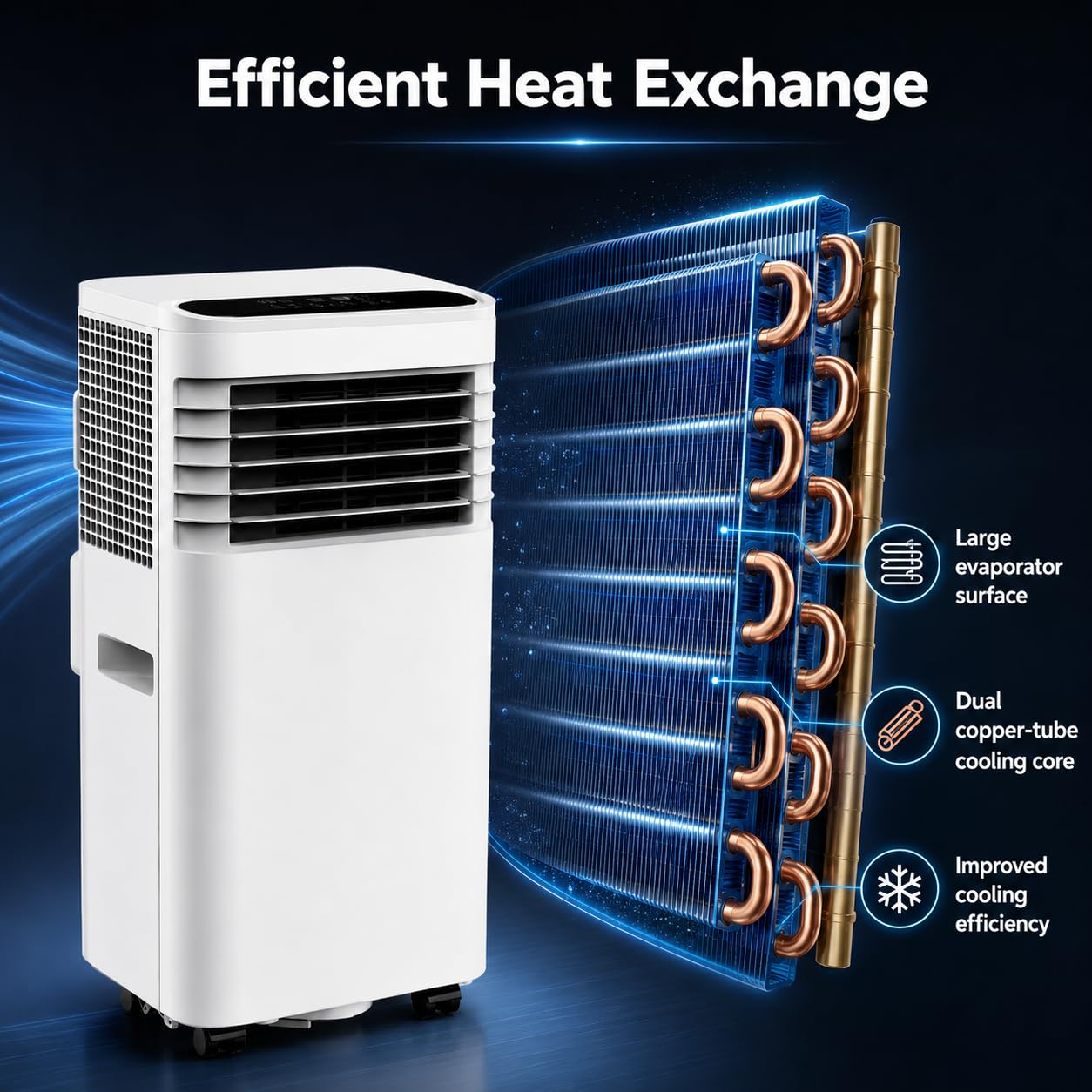 Portable Air Conditioner, 3-in-1 Mobile AC Unit with Cooling Fan and Dehumidifier, Compressor Air Conditioning Unit with Exhaust Hose for Bedroom, Living Room, Home Office and Small Rooms