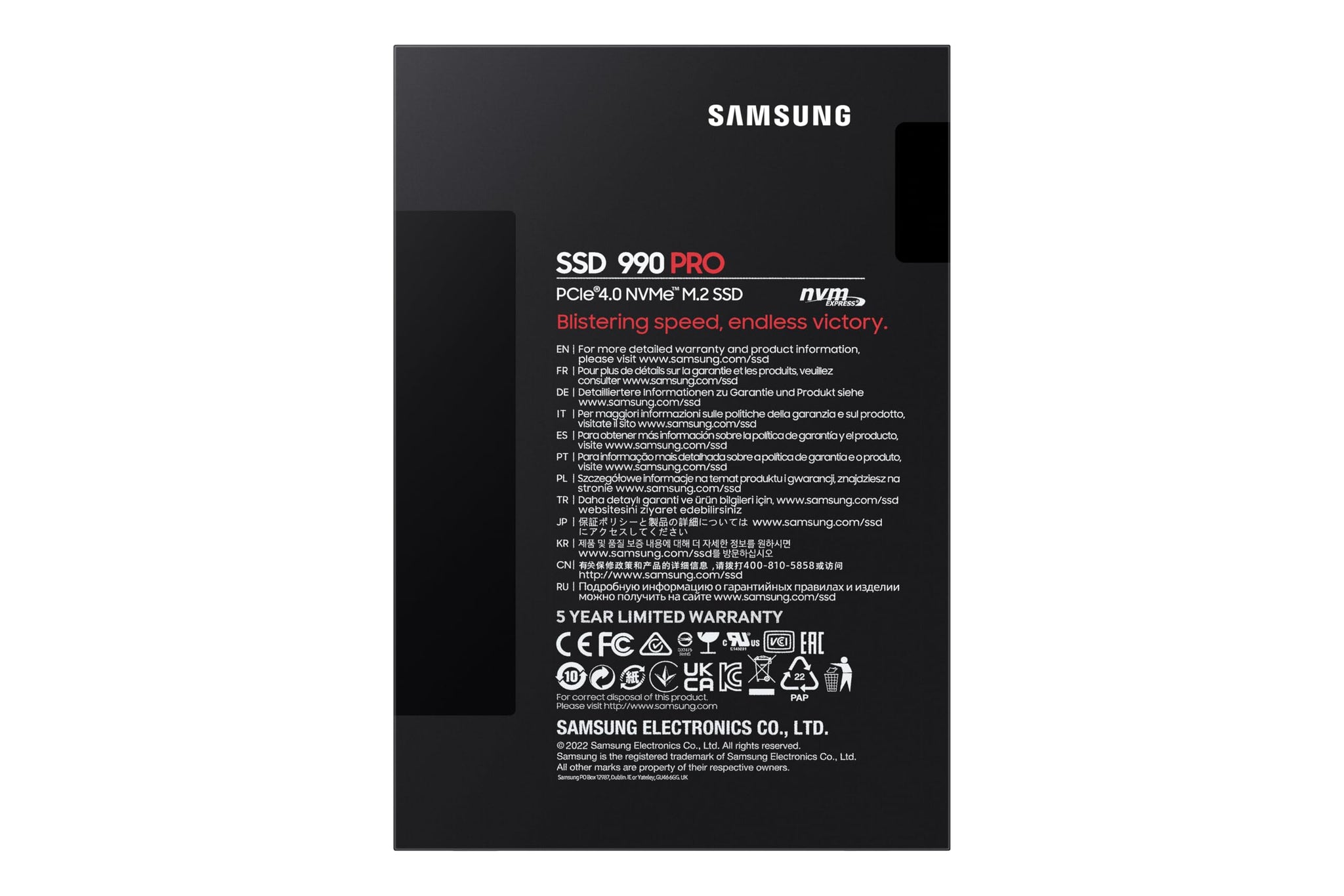 Samsung 990 PRO NVMe M.2 SSD, 4 TB, PCIe 4.0, 7,450 MB/s read, 6,900 MB/s write, Internal SSD, For gaming and video editing, MZ-V9P4T0BW