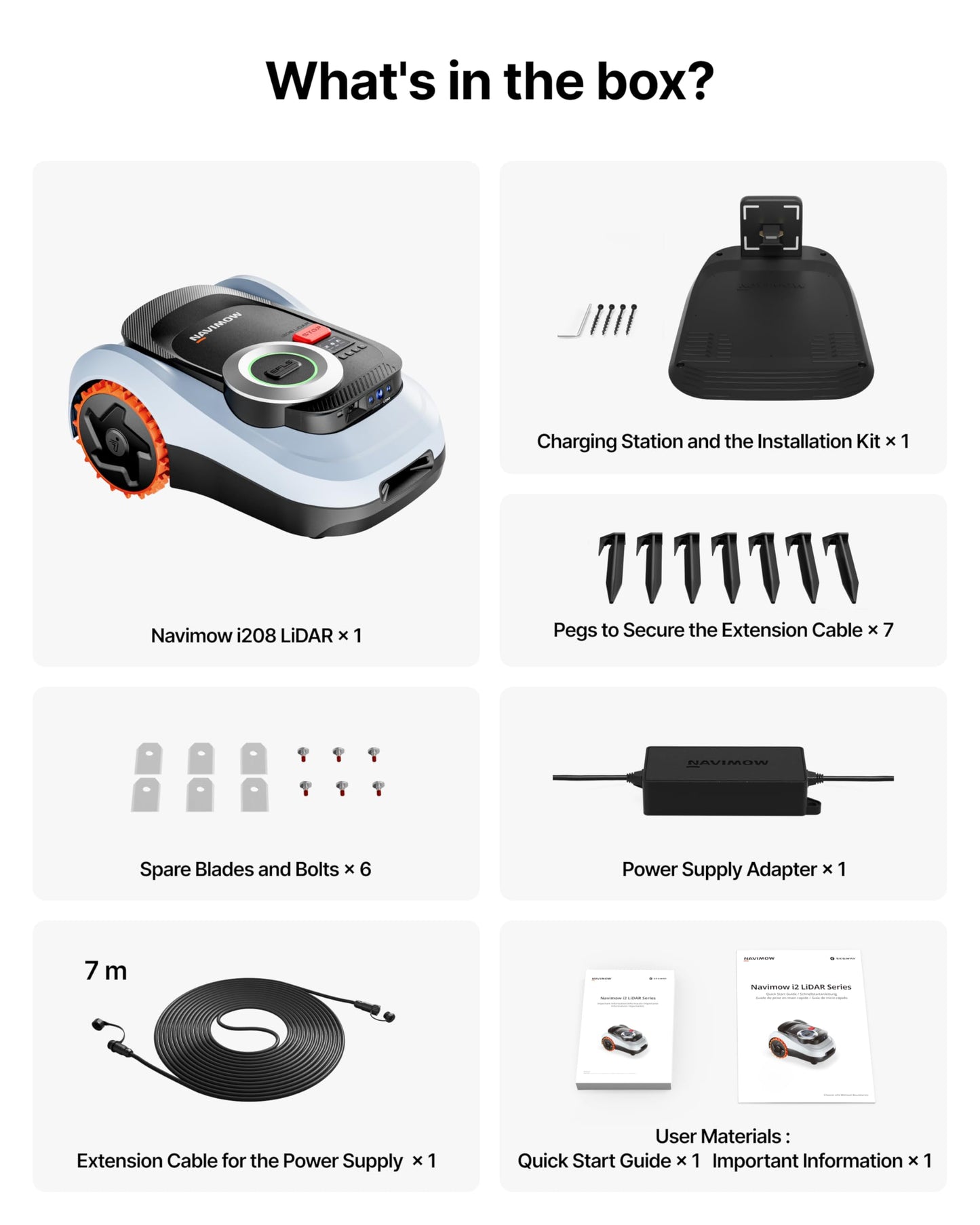 Segway Navimow i208 LiDAR Robotic Lawn Mower for 800m² with Garage M, Off-Road Wheels for 45% Slopes, Solid-state LiDAR + Vision, Auto Mapping, No Wires, No Antenna, Built-In 4G (Ship Separately)