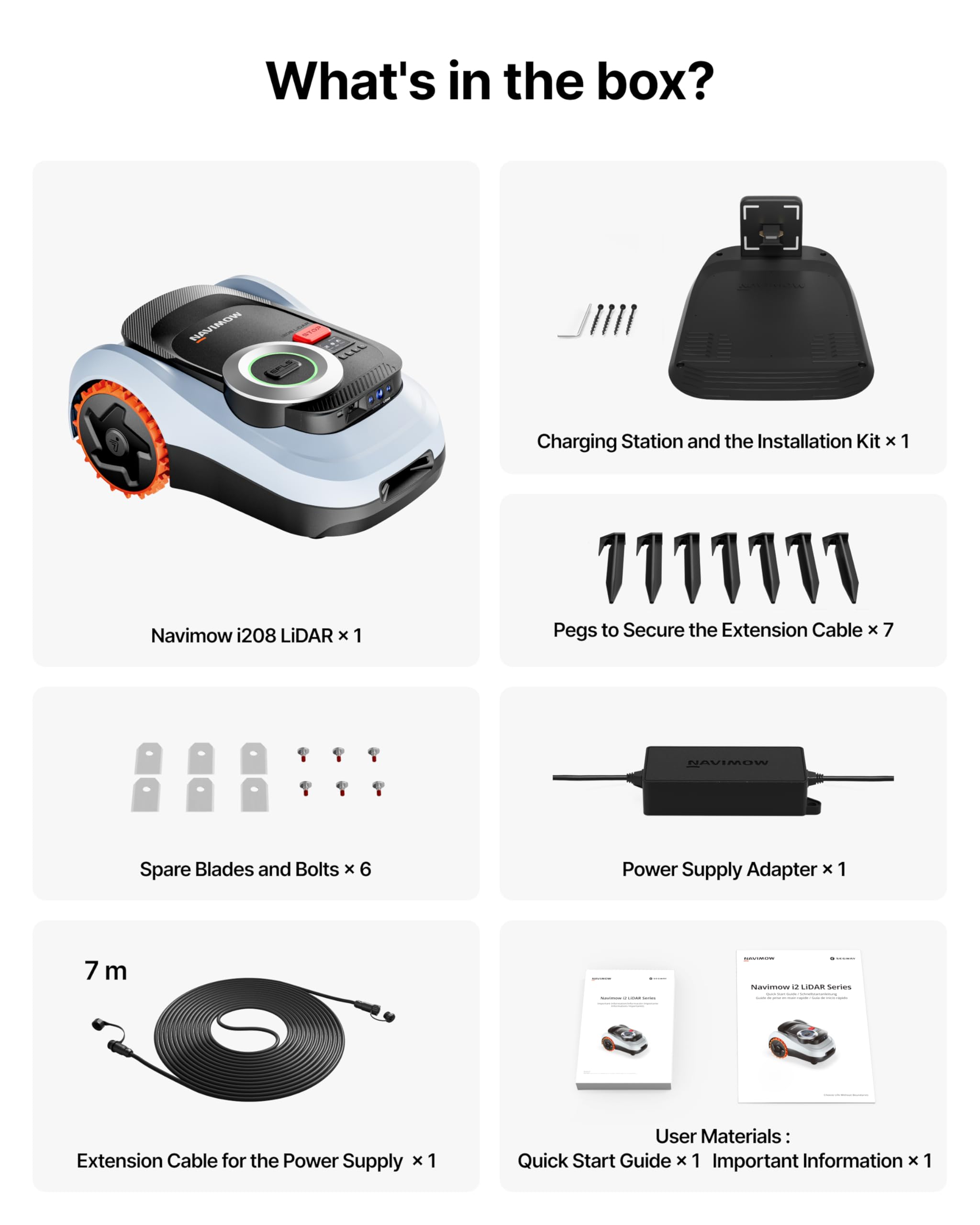 Segway Navimow i208 LiDAR Robotic Lawn Mower for 800m² with Garage M, Off-Road Wheels for 45% Slopes, Solid-state LiDAR + Vision, Auto Mapping, No Wires, No Antenna, Built-In 4G (Ship Separately)
