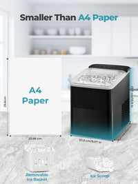 FOHERE Ice Maker Machine Countertop, 14KG Ice Cube Maker with Self-Cleaning Function, 9 Cubes in 5 Mins, 2 Bullet Ice Sizes, Portable Ice Machine with Ice Scoop & Basket (Black)