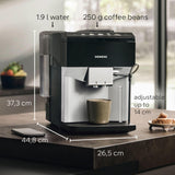 SIEMENS EQ500 Fully Automatic Bean to Cup Coffee Machine with coffeeSelect Display, oneTouch DoubleCup, 9 Coffee Beverages, autoMilk Clean, TP515GB1, Silver/Piano Black