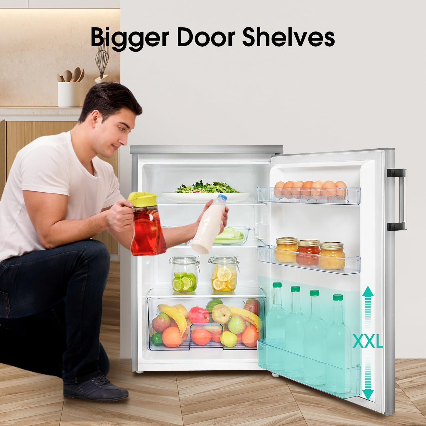 Hisense RL170D4BCE 133L Under Counter Larder Fridge with LED Lighting 56 × 84.5 × 57.5 cm (W×H×D), Stainless Steel, Grey