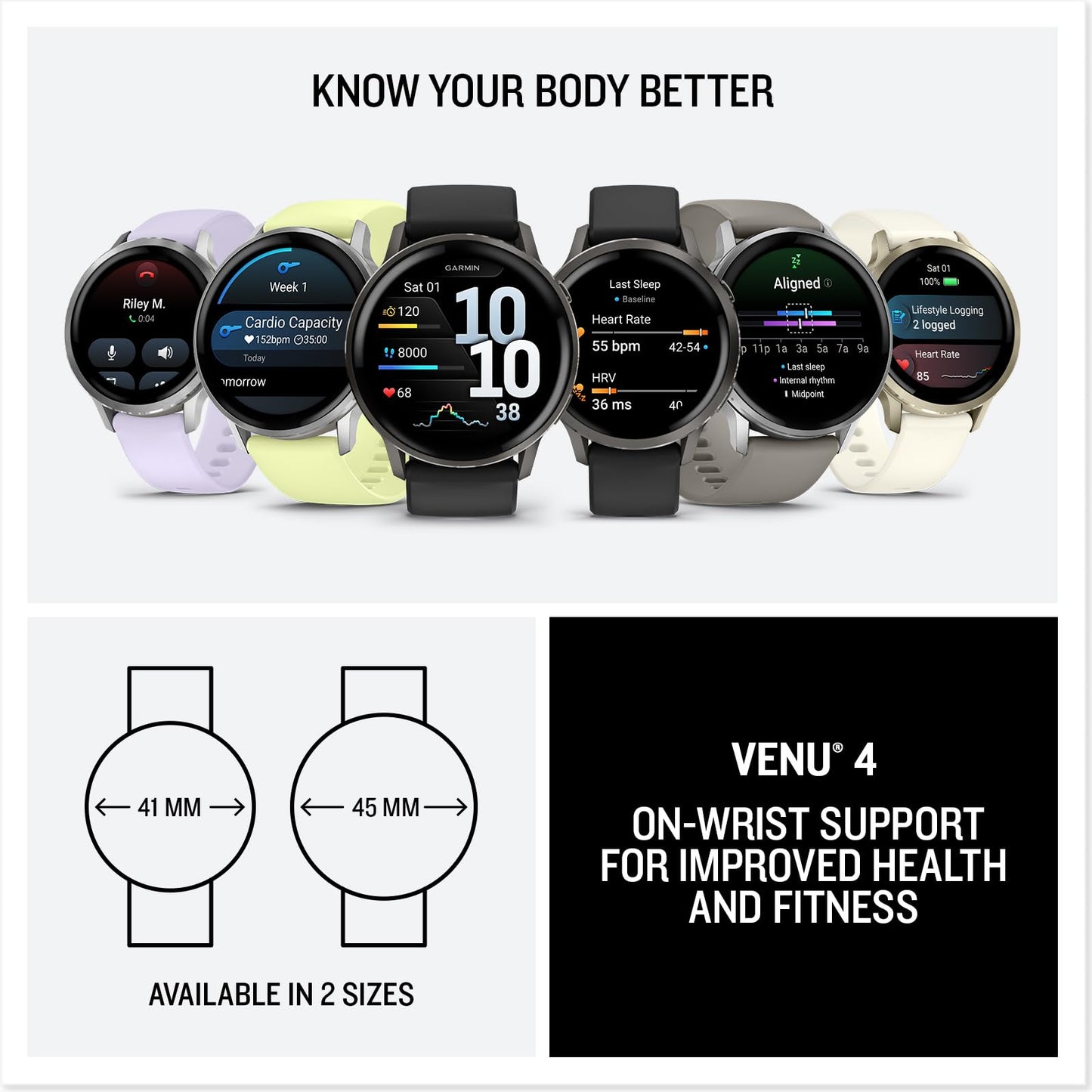 Garmin Venu 4 45mm - GPS smartwatch, AMOLED touchscreen, 24/7 advanced health & fitness tracking, 80+ sports apps, flashlight, ECG, sleep monitor, up to 12 days battery life, Slate/Black