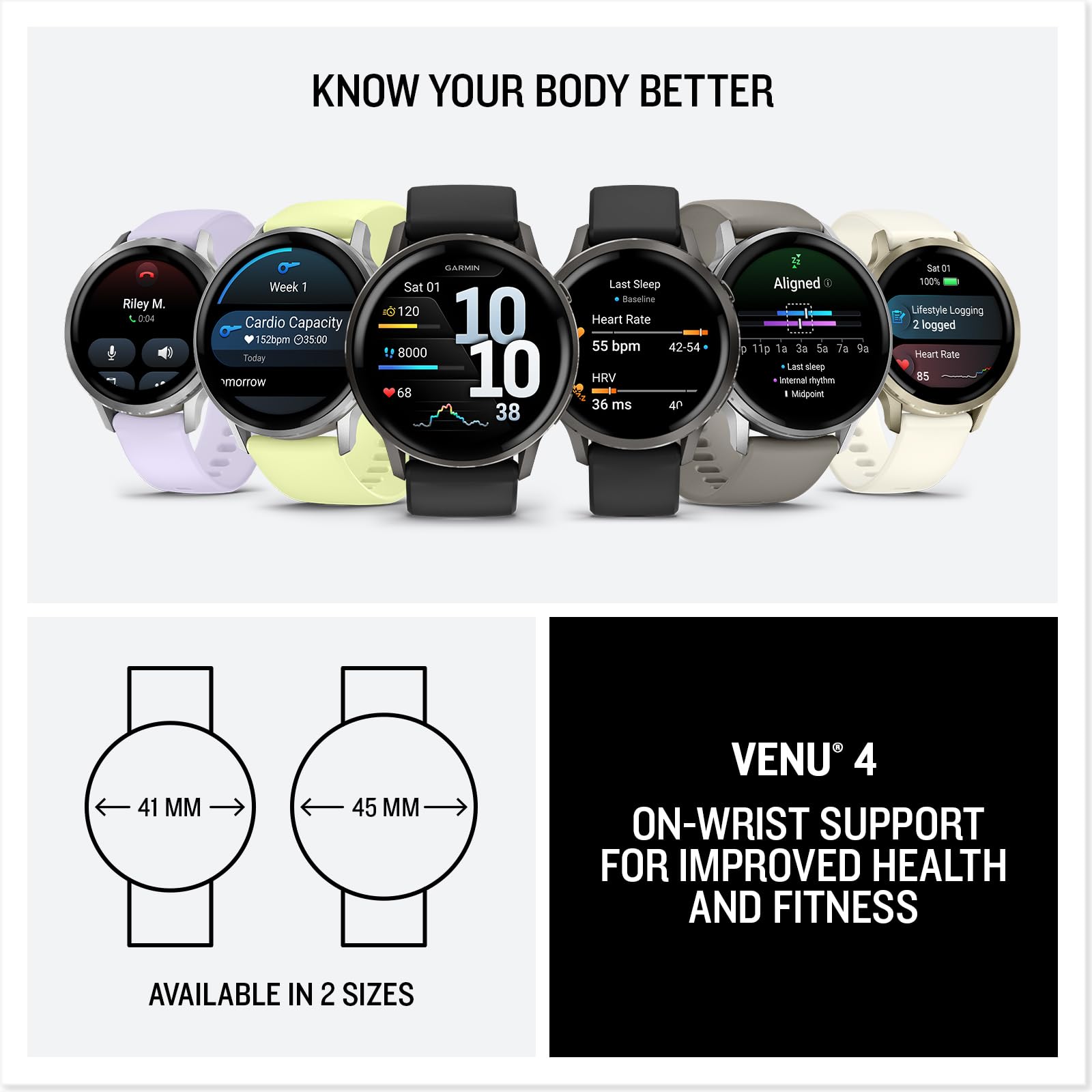 Garmin Venu 4 45mm - GPS smartwatch, AMOLED touchscreen, 24/7 advanced health & fitness tracking, 80+ sports apps, flashlight, ECG, sleep monitor, up to 12 days battery life, Slate/Black