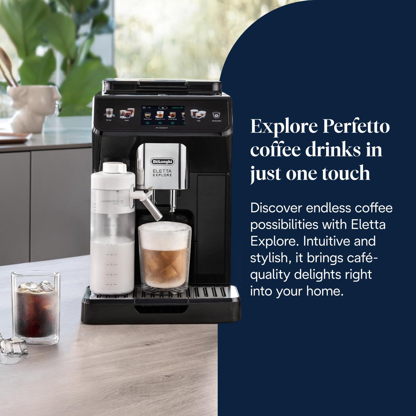 De'Longhi Eletta Explore Cold Brew ECAM452.67.G, Barista Coffee Machine with LatteCrema Hot and Cool, Espresso Machine, Automatic Coffee Bean Machine, Cold Extraction, Coffee Pot Included, Dark Grey