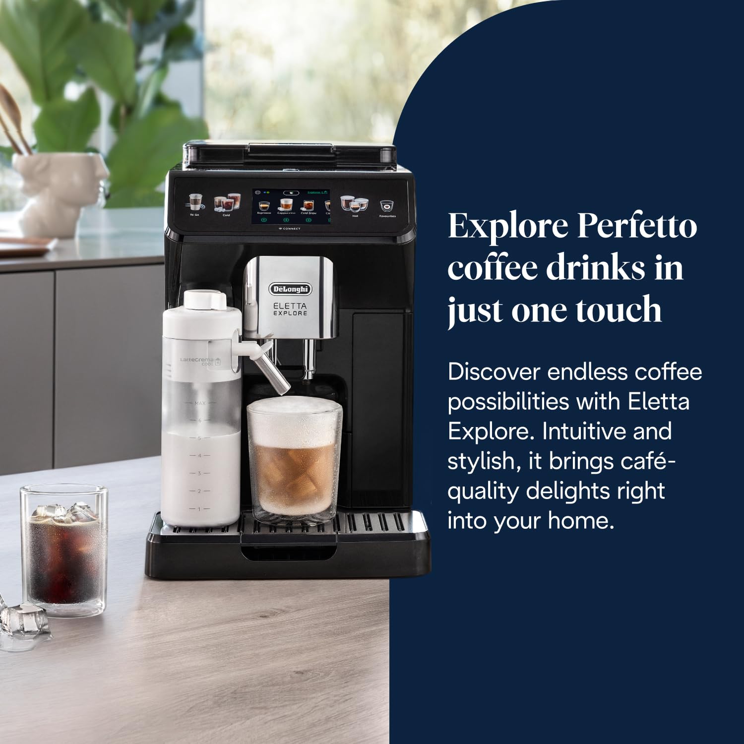 De'Longhi Eletta Explore Cold Brew ECAM452.67.G, Barista Coffee Machine with LatteCrema Hot and Cool, Espresso Machine, Automatic Coffee Bean Machine, Cold Extraction, Coffee Pot Included, Dark Grey