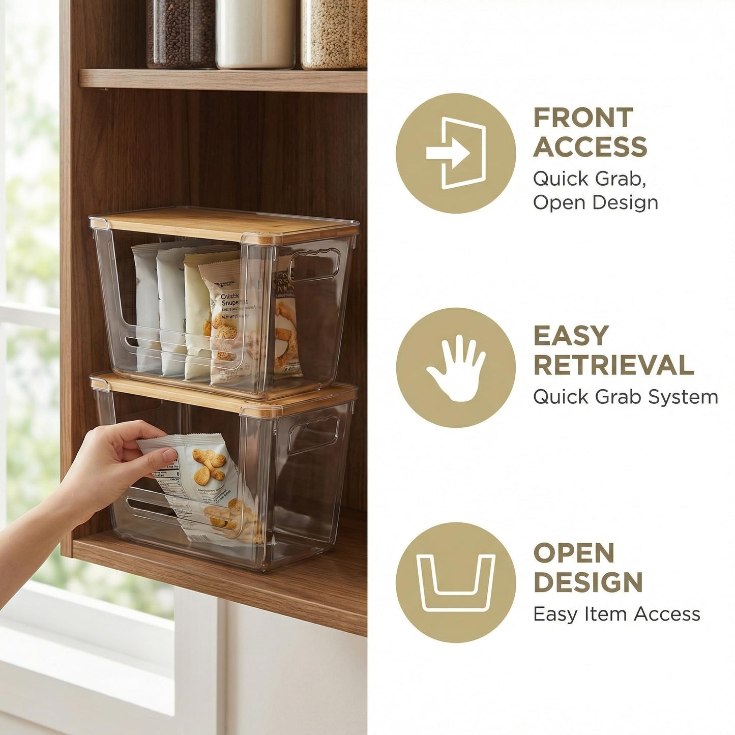 petisal Trash Bag Dispenser ，Extra Large Trash Bag Holder Dispensers With Bamboo Lid，Multi-functional Pantry Organizers and Storage For Kitchen, Cabinet, Laundry Room, Pantry (Clear, XL-2PACK)
