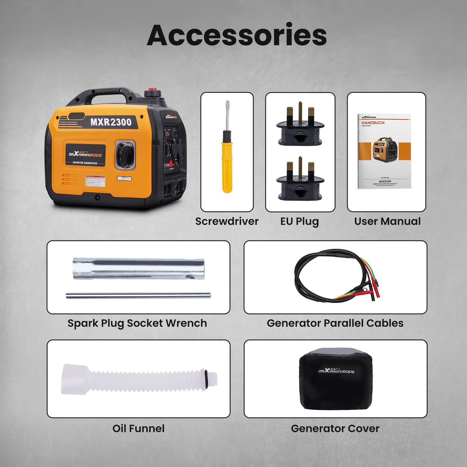 maXpeedingrods 2300W Portable Inverter Generator 4 Stroke Silent Pure Sine Wave Generator for Camping, Caravan, Motorhome