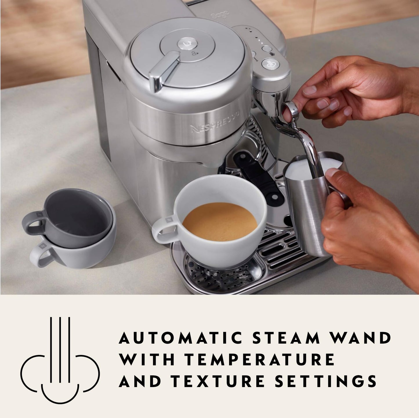 Nespresso - Vertuo Creatista Capsule Coffee Machine with Milk Frother Wand for Cappuccino, Flat White and Espresso by Sage, Sea Salt