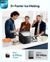 EUHOMY Ice Maker Machine Countertop Ice Cube Maker, Self-Cleaning Function,9 Cubes in 6 Mins,Portable Ice Cube Maker Machines with Ice Scoop & Basket for Home/Kitchen/Office/Bar, Black
