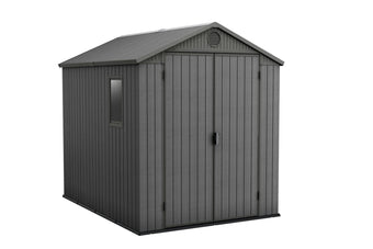 compare product Keter Darwin Outdoor Apex Double Door Garden Storage Shed 6 x 8ft Grey Evotech+ Wood Look and Feel | Fade Free | All Weather Resistant | Safe and Secure | Zero Maintenance | 15 year Warranty