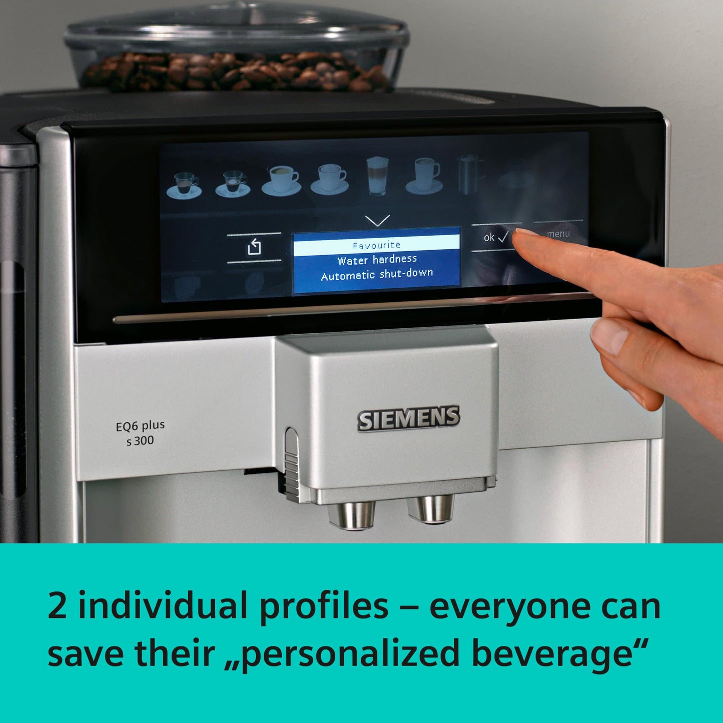 SIEMENS EQ6 plus S300, Fully Automatic Bean to Cup Espresso Coffee Machine with Cappuccinatore milk system, 11 beverages, Ceramic Grinder, Large Touchscreen Display, TE653M11GB, Titanium