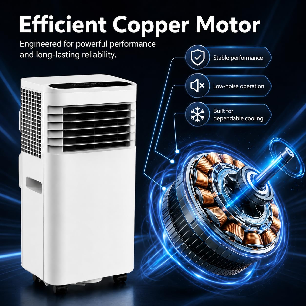 Portable Air Conditioner, 3-in-1 Mobile AC Unit with Cooling Fan and Dehumidifier, Compressor Air Conditioning Unit with Exhaust Hose for Bedroom, Living Room, Home Office and Small Rooms