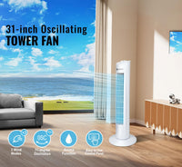 PureMate 31-inch Tower Fan with Oscillating & Aroma Function, 3 Adjustable Speeds, Ultra- Quiet Cooling and Powerful 60W Motor, Portable Bladeless Energy-Efficient Electric Fan for Home and Office