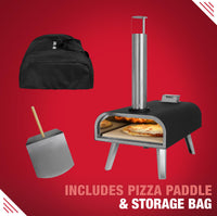 George Foreman Outdoor 16 Inch Wood Pellet Portable Wood Fired Pizza Oven Black with Paddle and Carry Bag, BBQ Oven & Smoker, Foldable Legs GFWPPO2BPC