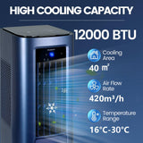 3-in-1 Portable Air Conditioner 12000 BTU, ELECCI Mobile Air Conditioning for Home with Cooling, Dehumidifier, Fan＆Auto Mode, Dark Blue Air Conditioners with Left & Right Sweeping, 24H Timer