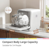 COMFEE' Table Top Dishwasher 7+3 Programs Mini Tabletop Dishwasher No Plumbing, 6L Built-in Water Tank, Hygiene Wash, Auto Door Open Drying, Baby Care, Energy Class D- White