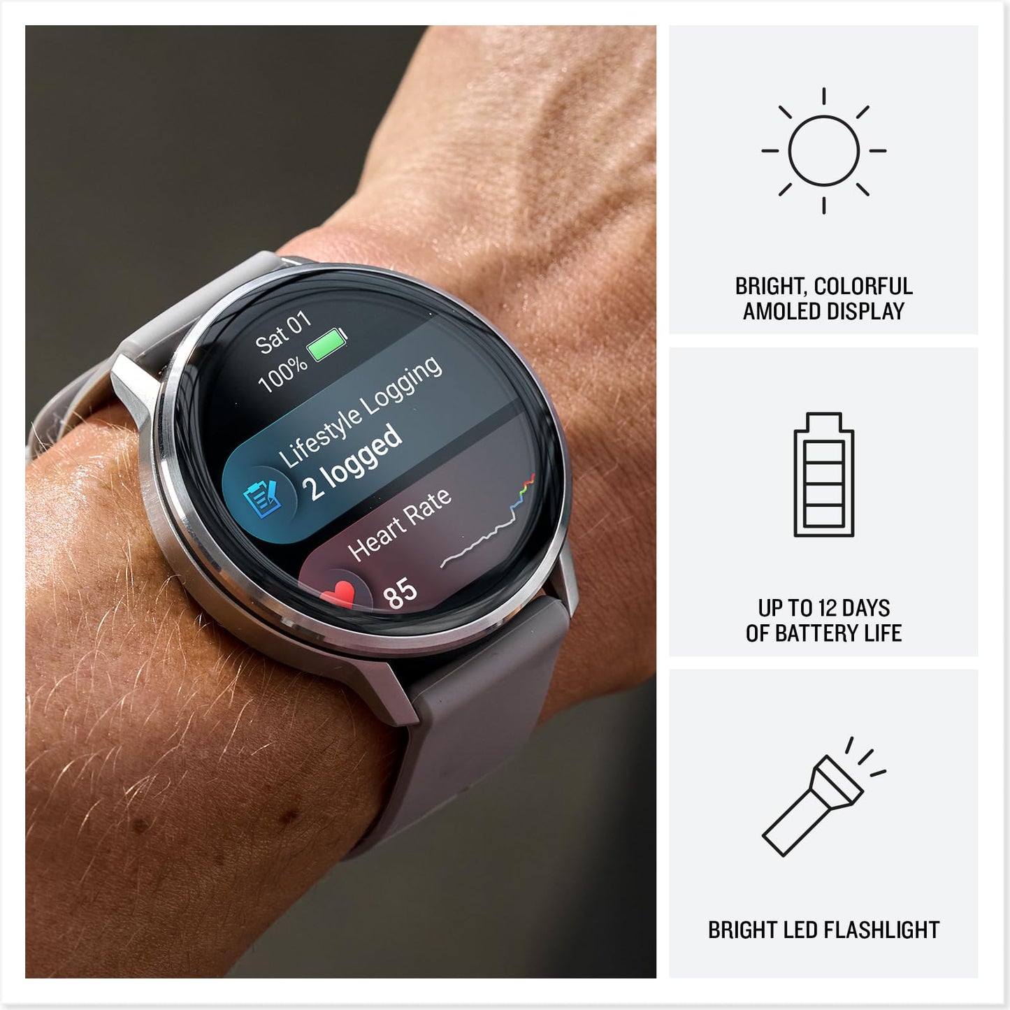 Garmin Venu 4 45mm - GPS smartwatch, AMOLED touchscreen, 24/7 advanced health & fitness tracking, 80+ sports apps, flashlight, ECG, sleep monitor, up to 12 days battery life, Slate/Black