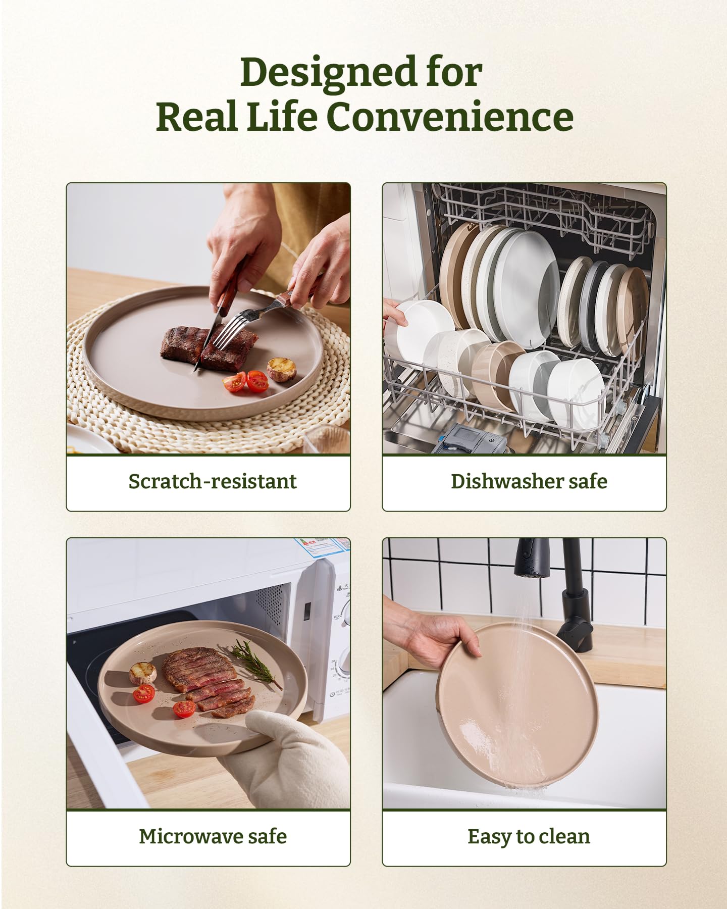 Richmount Nebula Plates and Bowls Set, 12PC Speckled Stoneware Plate Set, Scratch Resistant Dinnerware Sets, Dishwasher & Microwave Safe, Dining Plates and Bowls Sets, Brown